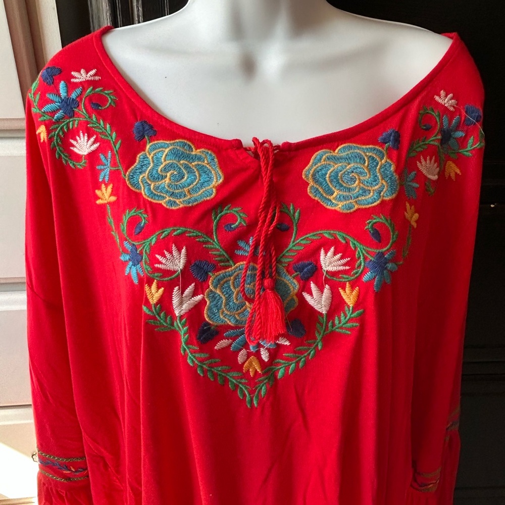 Hayden Los Angeles Red Embroidered Boho Top 1X